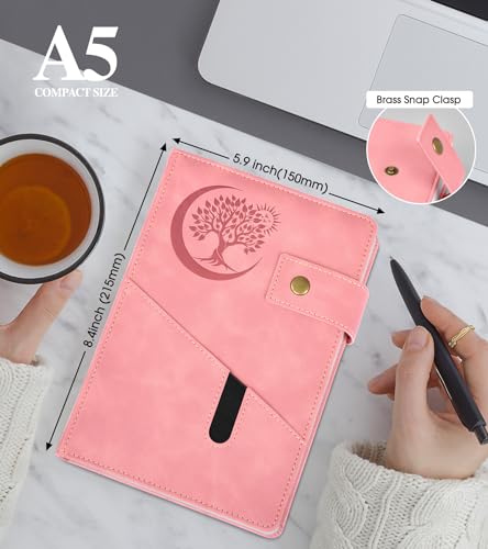 PAIBAS Lined Journal Notebook for Men, A5 Leather Journals for Writing Women, Hardcover Notebooks for Work,School,Note Taking,Travel,Business,Personal daily Diary,200 Page College Ruled (5.9" x 8.4") - color: Pink, size: Lined Page