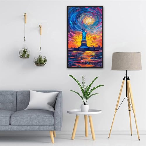 ARTGOTO Large Paint by Numbers for Adults Statue of Liberty | 15.7x27.5inch/40x70cm Paint by Number Kit on Canvas, Colorful Sunset Harbor Acrylic Painting Set with Brushes, No Frame - color: PBN053