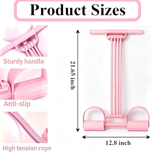 Pedal Resistance Band with Handle, 2026 New Upgraded 8-Tube 3-in-1 Multi-Function Foot Pedal Puller for Back Stretch & Chest Expand, Portable Latex Fitness with 4 Extra Replacement Tubes - color: Pink