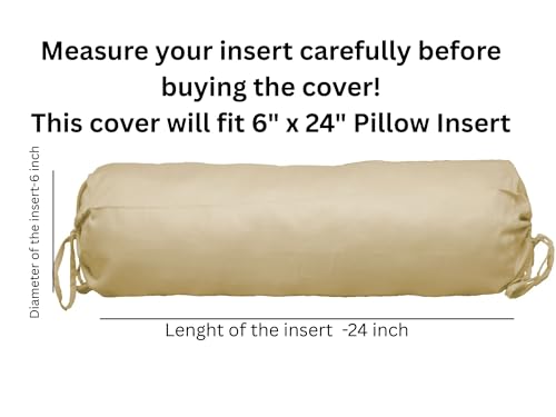 Saffron HANDICRAFTS Cotton 240TC - Bolster Cover Full Round Removable Cover for Neck Roll, Leg Rest,Yoga Practice, Meditation, Bed Sofa Couch (Beige, 6"x24"(15 cm x 60 cm)) - color: Beige, size: 6" x 24"