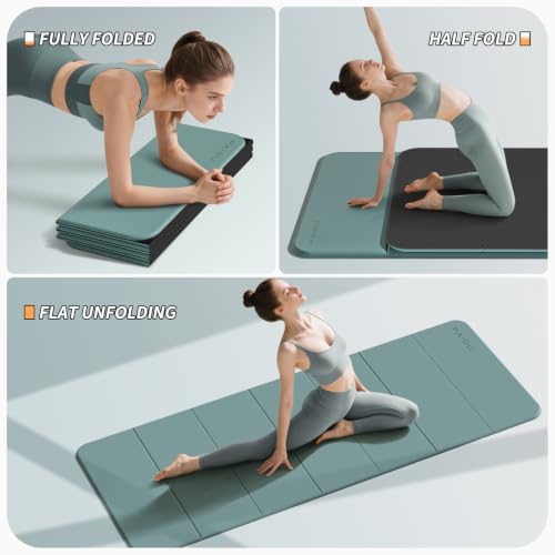 PAIDU Foldable Yoga Mat 10MM Thick SGS Certified TPE 75x26" Portable | Non-slip, extra thick & wide, foldable & portable. Ideal for yoga, Pilates & home gym workouts. - color: Emerald Green+Black