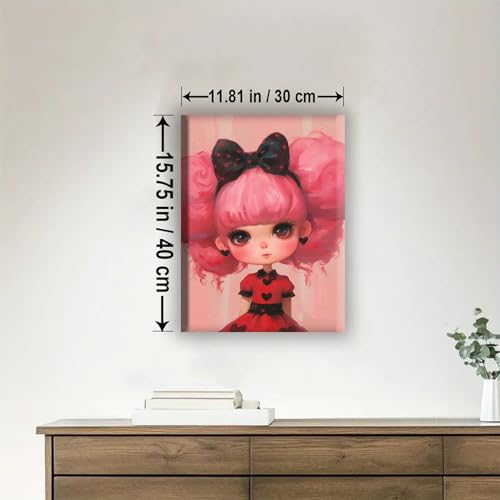 Aeontinity Pink HAIRED Doll Gothic Framed Canvas DIY Paint by Numbers Kit Bar Cafe Cave Home Room Wall Bathroom Porch Patio Decor Gift, 16 x 12 Inch - color: PINK HAIRED DOLL