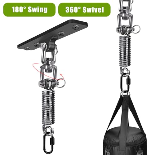 Dolibest Hammock Chair Hanging Kit, Heavy Duty Swing Hanger (180°+360° Rotation) with Spring for Indoor Outdoor Playground Hanging Swing, Hammock Chair, Punching Bags, Easy to Install - color: Black Swing Hanger With Spring
