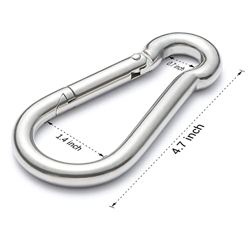sprookber Stainless Steel Spring Snap Hook Carabiner - 304 Stainless Steel Caribeener Clips, Set of 6 - color: Silver, size: 4.7 Inch