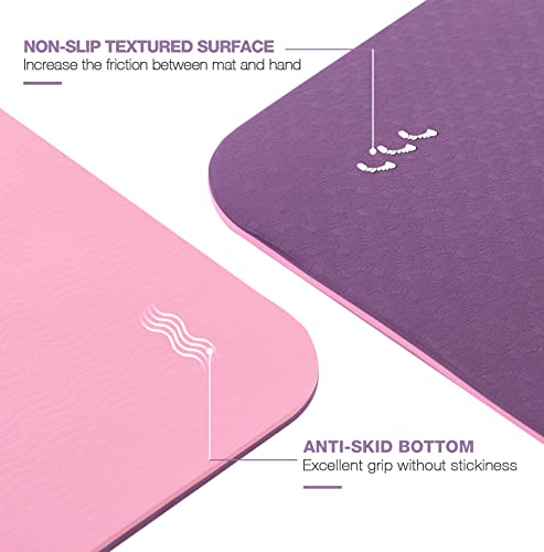Yoga Mat Non Slip, Pilates Fitness Mats, Eco Friendly, Anti-Tear 1/4" Thick Yoga Mats for Women, Exercise Mats for Home Workout with Carrying Sling and Storage Bag - color: Orchid & Pink