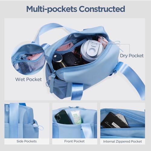 Mini Gym Bag for Women Girls Small Gym Tote Bag with Wet Compartment Waterproof Travel Duffle Bag Cute Workout Sport Bag - color: Blue-12in