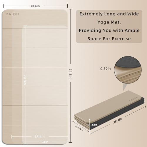 PAIDU Foldable Yoga Mat 10MM Thick 75‘’x40‘“ Quick Fold Easy Storage - color: Beige+Black