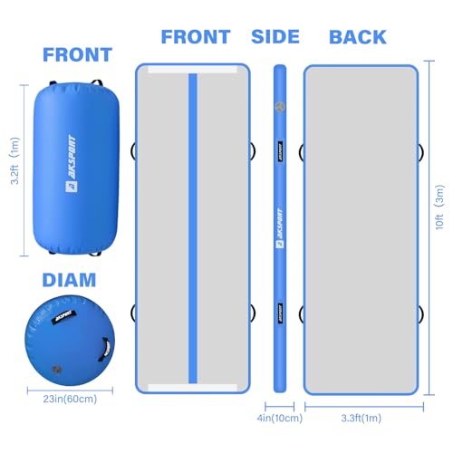 AKSPORT Air Roller Gymnastics Air Barrel for Backbends and Back Handsprings Exercise Training with Electric Air Pump for Home Use/Yoga/Cheerleading/Tumbling/Back Walkovers - color: Blue, size: 118inx39.4inx4in & 39inx23.6in(Diam)