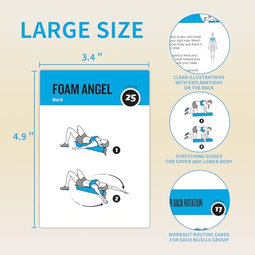 Foam Roller Workout Cards, 62 Exercises Cards Deck Large Size 5" x 3.5" Fitness Cards for Women & Men, Beginner Fitness Guide to Training Exercises at Home or Gym - style: Foam Roller