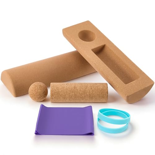 Natural Cork 5 in 1 Balance Board Kit, Foot & Ankle Strengthener with Massage Roller, Ball, Toe & Yoga Resistance Bands, Balance Trainer for Stability, Foot Strength, Pain Relief & Home Fitness