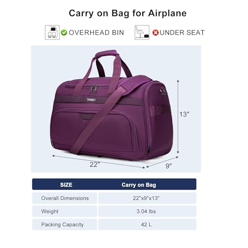 Foldable Carry-On Luggage Bag Large Lightweight Weekender for Women Men, with Wet Pocket, Ideal for Overnight/Weekend/Yoga/Gym/Business/Sport/Hospital,Purple - color: Purple, size: Foldable Carry-on 21 inch