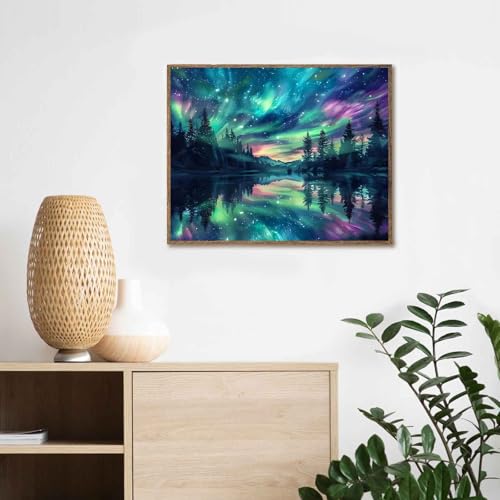 Hutarosl Aurora Paint by Numbers with Frame for Adults - with Wooden Easel,Adult Paint by Number,Aurora Canvas Paint by Numbers for Adults,Gifts and Home Decor 12x16inch - color: Aurora, size: 1 Pack with Frame - 12x16 inches