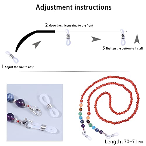 TUMBEELLUWA Reiki 7 Chakra Stone Beads Eyeglasses Chain for Women Men - color: Red