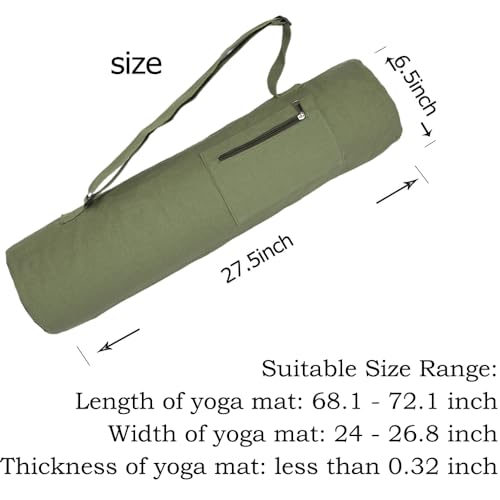 Cotton yoga mat bag with Pockets and Adjustable Strap - Full Zip Cargo Yoga Mat Carrier Bag - Bag for 1/4" 1/3" Thick Yoga Mat - color: Green, size: L