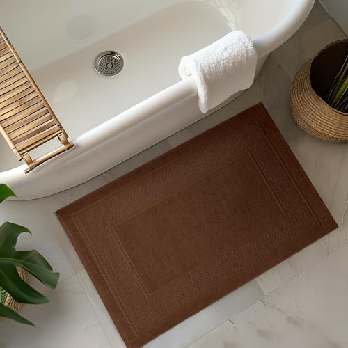 Avalon Towels Brown Bath Mat - 100% Cotton Set of 2 Absorbent Bathmat - Bathroom Mats Quick Dry Bath Mats for Bathrooms (22x34 Inches) - color: Brown, size: Pack of 2