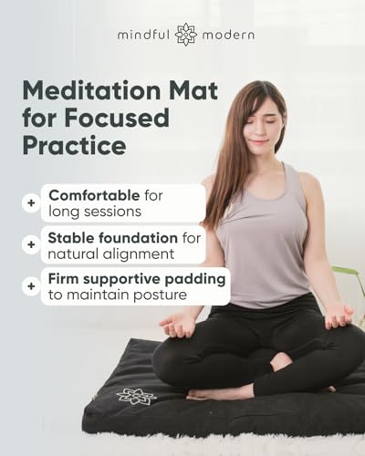 Mindful & Modern Zabuton Meditation Mat - Cotton Filled Yoga and Meditation Pad - Zabuton Meditation Cushion for Kneeling and Sitting Support - Large Rectangular Sitting Floor Pillow for Bench or Zafu - color: Cotton - Black