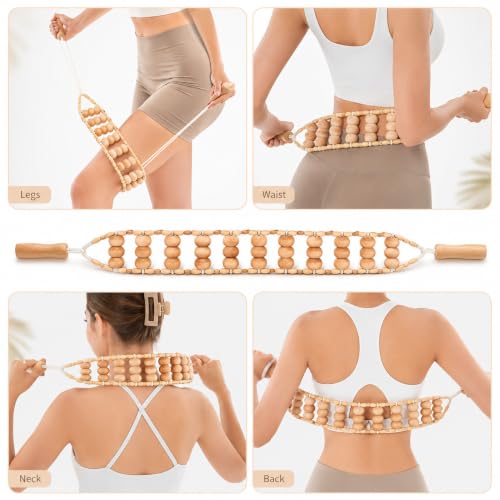 Ciieeo 6 Pcs Wood Therapy Massage Tools Set Wooden Roller Stick Massage Cups Therapy Tools for Body Shaping Office Fatigue Relief Circulation Support