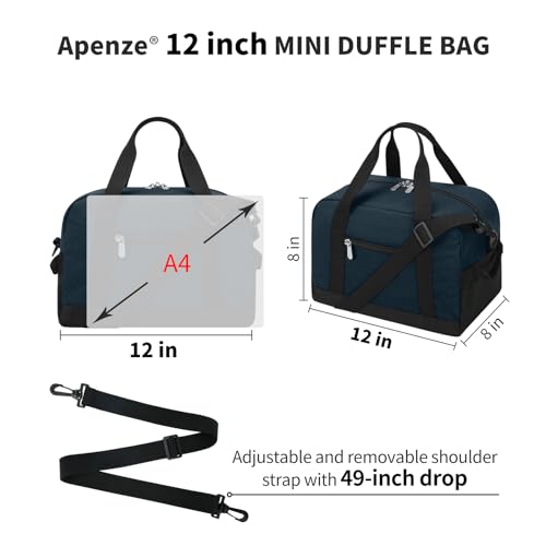 Apenze Small Gym Bag,12 inch Carry On Bag - color: Navy Blue, size: 12 inch