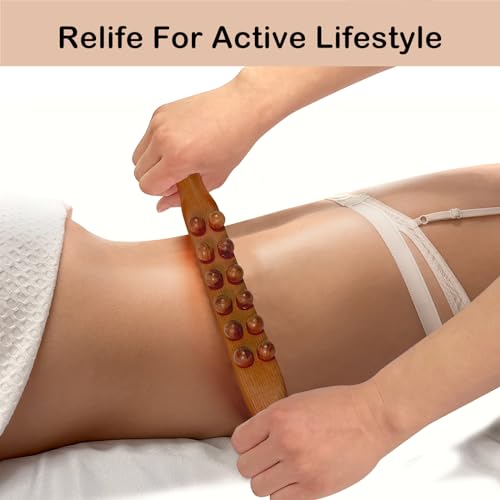 Wood Therapy Massage Stick, 2 in 1 Double Row 12 Beads Maderoterapia Kit Wood Gua Sha Massage Tool, Wooden Gua Sha Lymphatic Drainage Massager Tool for Body Shaping - color: Brown