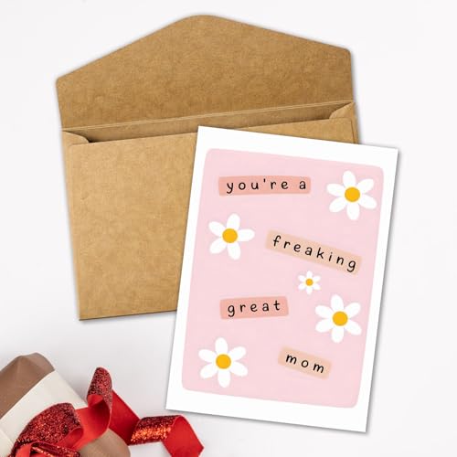 You’re a Freaking Great Mom Card Sarcastic Minimalist Pink Floral Happy Mothers Day Gift for Mother Mama Her Mom Stepmom Mom Cards Appreciation Gifts from Daughter Son Mother’s Day Card 5.3''x8" - color: A97