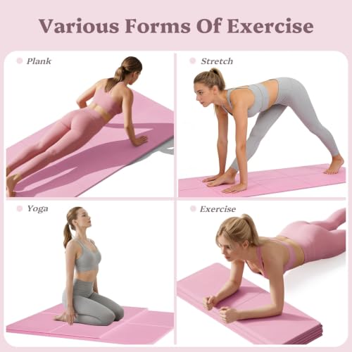 Foldable Yoga Mat Non Slip, Pilates Fitness Mats, 72" x 24" Extra Width & Thick, Anti-Tear Exercise Mat with Carrying Strap and Bag, Workout Mats for Stretching,Yoga Studio,Gym or Home Workouts - color: Pink, size: 0.24"