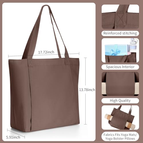 Halloscume Yoga Mat Bag Set for Women Including Yoga Tote Bag (Without Mat) Booty Resistance Bands Non Slip Sports Socks Silicone Ties for Pilates Travel Workout Office Home Gym - color: Brown