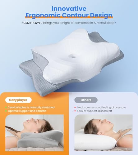 Ultra Pain Relief Cooling Pillow for Neck Support, Adjustable Cervical Pillow Cozy Sleeping, Odorless Ergonomic Contour Memory Foam Pillows, Orthopedic Bed Pillow for Side Back Stomach Sleeper - color: Grey