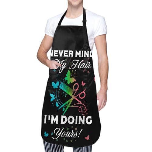 Giwawa Unisex Adult Apron Waterproof Stain Resistant Kitchen Cooking Apron with 2 Pockets for BBQ Grill Painting - color: Hairstylist