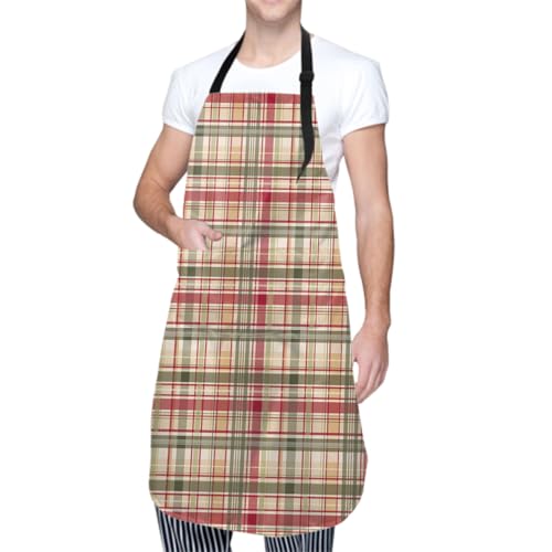 Giwawa Unisex Adult Apron Waterproof Stain Resistant Kitchen Cooking Apron with 2 Pockets for BBQ Grill Painting - color: Fall Plaid
