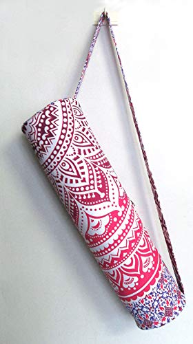 INDIAN CRAFT CASTLE ICC Yoga Mat Bag Carrier Full-Zip Exercise Yoga Mat Carry Bag for Women Men with Multi-Functional Storage Pockets and Adjustable Shoulder Strap 26X6 Inches - style: Pink Ombre Half