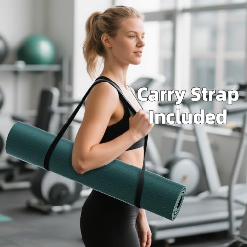 ILILI Exercise Mat 72''x25''×0.3''(8MM) | Compact Eco Friendly TPE Yoga Mat for Pilates & Fitness, Tear Resistant with Carry Strap for Home Gym Studio Stretching - color: Dark Green