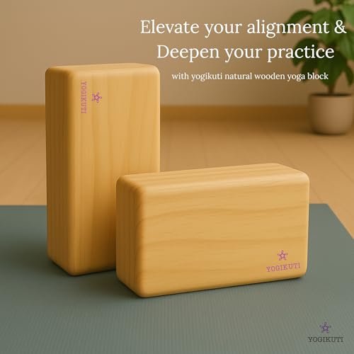 Yogikuti Solid Wooden Yoga Blocks Set of 2 | Premium Pine Wood Iyengar Yoga Blocks | Solid, Durable & Smooth Rounded Edges | Wooden Yoga Props for Stretching, Balance, Alignment & Home Studio Practice
