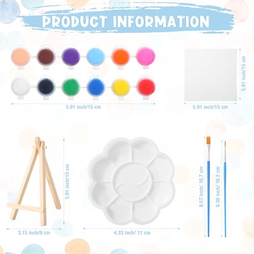 Qilery 12 Set Canvas Painting Kit, Mini Canvas with Wooden Easels Acrylic Paints Strips, Brushes, Palette, Art Set for Acrylic Oil Watercolor Adults Birthday Party Favors(6 x 6 Inch) - size: 6 x 6 Inch