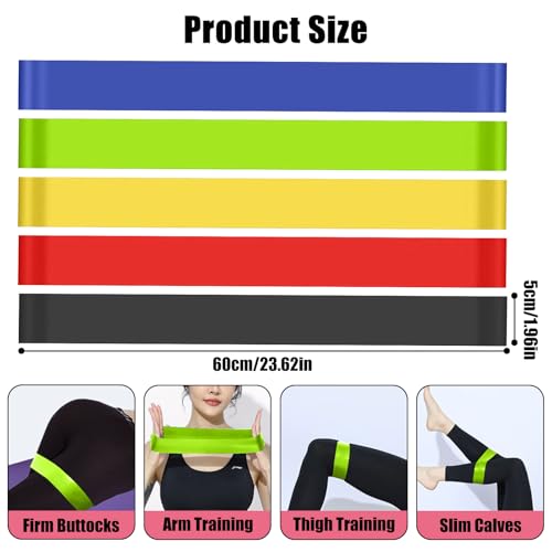 5 Packs Exercise Resistance Bands,Loop Bands for Workout, Fitness Training Band Stretch for Yoga Pilates Strength - color: Black Red Yellow Green Blue