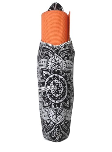 INDIAN CRAFT CASTLE Yoga Mat Bag | Tote Mat Bag | Sling Yoga Tote w/Large Side Pocket & Zipper Pocket | Yoga Mat Carrier Fits Most Size Mats - color: Black Silver