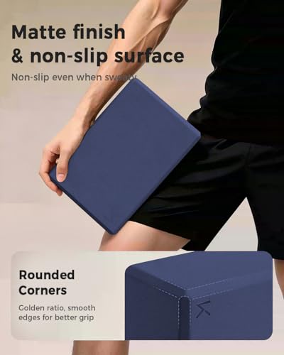 KEEP Yoga Block, High-Density EVA Foam 2 Pack Yoga Block with Non-Slip Textured Surface, Supportive, Lightweight - Ideal for Yoga - color: 2-Pack-Navy Blue