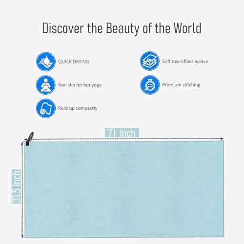 Hot Yoga Towel for Mat, Microfiber Yoga Mat Towel 71" x 31.5", Sweat Absorbent Quick Dry, Lightweight Gym Towel with Carry Bag for Yoga Pilates Workout(Lake Blue) - color: Lake Blue