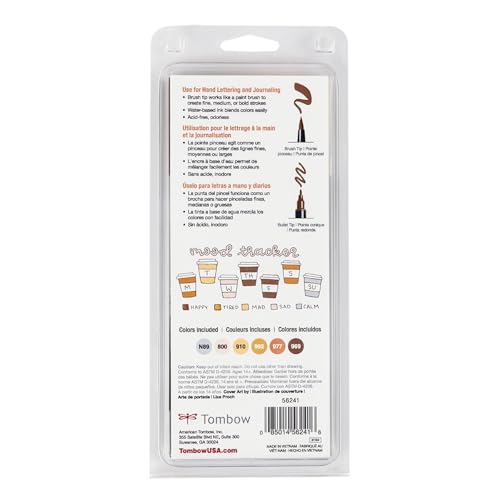 Tombow 56241 Dual Brush Pen Art Markers, Coffee Break, 6-Pack