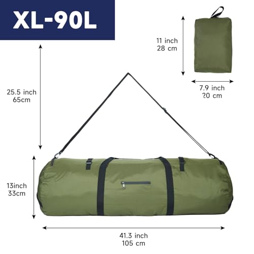 Arxus Duffle Bag 30L/50L/90L Long Travel Bag for Baseball Bat Tent Large - color: Green, size: 90L