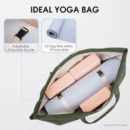 sportsnew Large Yoga Mat Bag Trolley Sleeve Gym Carrier Shoe Bag Wet Pocket | water-resistant fabric, large capacity,wide full-zip opening,separate shoe bag,2 yoga mat holder straps,multi-pocket storage - color: Army Green
