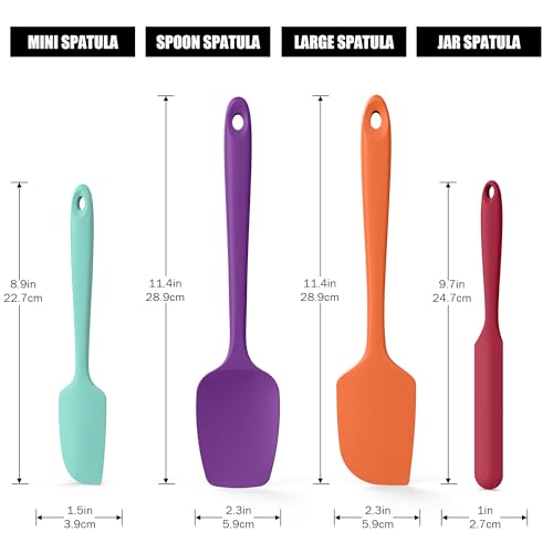 Doosu 600°F Heat Resistant Silicone Spatula Scrapers (Set of 4, Multi-5) | Food Grade Kitchen Rubber Baking Cooking Tool Nonstick Utensil Set for Mixing, Scraping, Folding, Stirring, Serving - color: Multicolor 8, size: Set of 4
