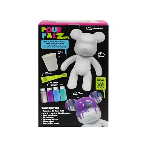 Pour Palz DIY Paint Pouring Kit – 1 XL Bear Figurine, 4 Acrylic Pour Paints, Mixing Cups & Tools, Create Unique Marbled Art, Fun Hands-On Craft Kit for Kids & Adults, Groovy Smoothie, Ages 5+ - color: Groovy Smoothie