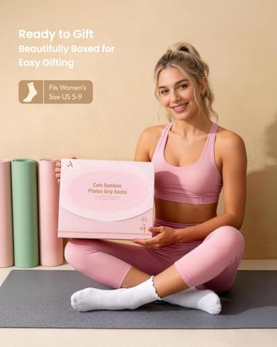 ALLIVE Pilates Socks with Grips for Women, Bamboo Breathable Non Slip Socks for Yoga, Barre, Studio, and Home Use - color: 3pairs Whitepink