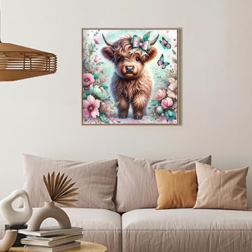 Camocin Diamond Art Kits for Adults, Flowers Highland Cow Diamond Painting | Gem Art, Diamond Dot, 5D Full Round Drill, Farmhouse Rustic Wall Decor, DIY Craft Gift, 14x14 Inch - color: LBDP1P21