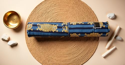 INDIAN CRAFT CASTLE Yoga Mat Bag, Full-Zipper Yoga Mat Carrier with Adjustable Strap, Front & Exterior Phone Pocket, Stylish & Functional Fitness Mat Holder for Women & Men - color: Blue & Brown