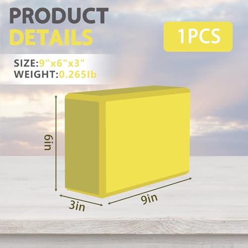 Yoga Block - Unsupported Latex Eva foam - Soft non slip surface with bevel for yoga, pilates, meditation - Yoga accessories for stability, balance and deep stretching - color: yellow