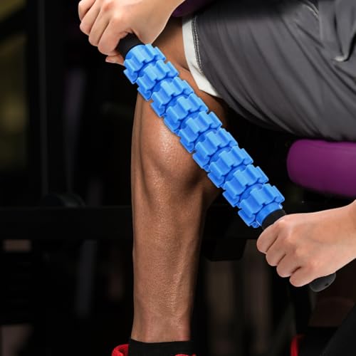 Hiboom 12 Pack Muscle Roller Stick with 9 Independent Rollers Massage Stick Anti-Slip Grip for Yoga Fitness Recovery Lymphatic Drainage Leg Back Pain Relief Athletes Runners Physical Therapy(Blue)