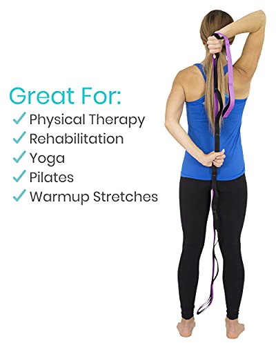 Vive Stretch Strap (75" - 10 Loops) - Leg Stretch Band to Improve Flexibility - Stretching Out Yoga Strap - Exercise and Physical Therapy Belt for Rehab, Pilates and Gymnastics with Guide Book - color: Pink