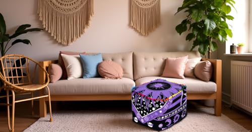 CRAFT KALA Large Hippie Mandala Meditation Floor Ottoman Pillow Cushion Pouf Cover Square Poufs Cover Bohemian Circle Floor Cushion Cover Outdoor Living Room Decor 22X22X14 inches, Purple Burning Sun - color: Purple Burning Sun, size: 22"D x 22"W x 14"H