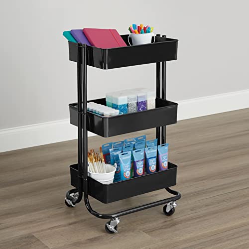 Simply Tidy Lexington Black 3-Tier Metal Rolling Cart - Multi-Functional Storage Cart for Home, Office, and Kitchen - 1 Pack
